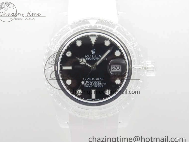 MiroTime 0116 Submariner Phantomlab Transparent KZF Best Edition Black Dial on White Rubber Strap VR StreetReady 2567